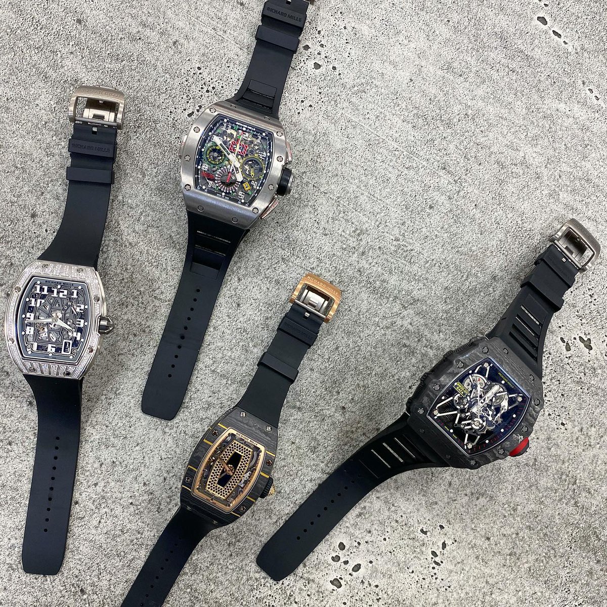 Which Richard Mille would come home with you? 
RM67-01, RM11-02, RM037, RM35-01 All available now! 🔥

#officialwatches #luxurywatches #London #watches  #richardmille