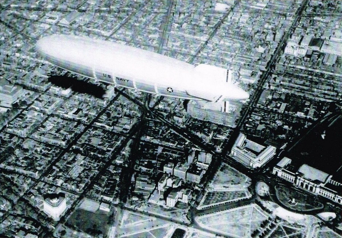 #tbt to November 2, 1931 when the USS Akron, a 785-foot long, helium-filled rigid U.S. Navy airship, the world's first purpose-built flying aircraft carrier that transported F9C Sparrowhawk fighter planes, flew over Washington, DC and Maryland, including over Union Station.