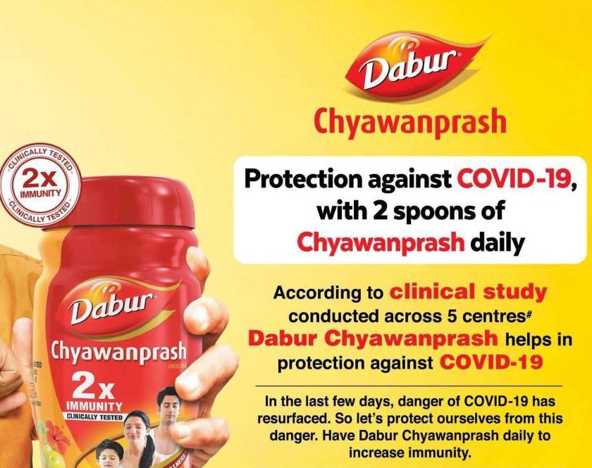  Chyavanprash - eat it if you must, but it wont prevent or cure Covid19. A lot of brands have jumped on the "prevent Covid with chyavanprash" bandwagon and it is unethical & opportunistic marketing. An example of this is "clinically tested 2x immunity" from this brand.