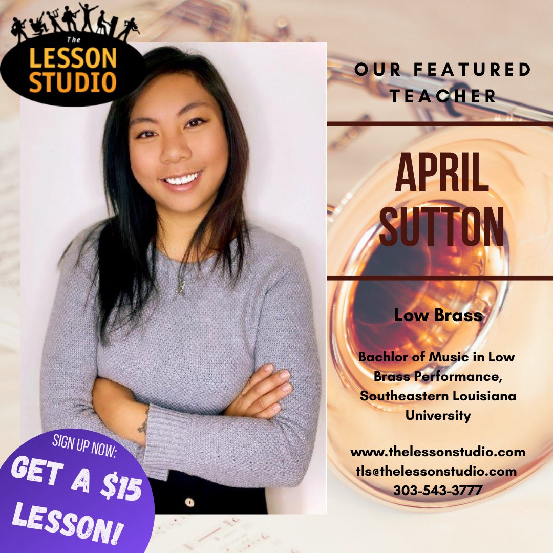 RockPopAcademy's tweet image. Fun fact about April: as a metalhead, her guilty pleasure is Lady Gaga! Contact us this week for a $15 TROMBONE, TUBA, OR BARITONE LESSON! Call 303-543-3777 or fill out our contact form: zcu.io/toHt
#thelessonstudio #tubalessons #trombonelessons #baritonelessons