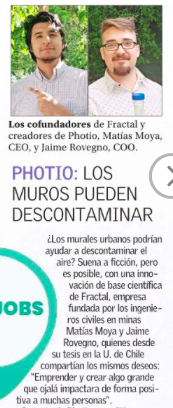 KnowHubChile's tweet photo. Muy contentos! #Hoy #innovacion de @ElMercurio_cl destaca a los ganadores de #Tecla4, entre ellos, #Photio, aditivo nanotecnológico de pinturas q en presencia de radiación #SOLAR, degrada gases de efecto invernadero➡️ fotosíntesis artificial 🌳cc @CajaLosAndes @TadashiTakaoka https://t.co/zrOSJkkIPn