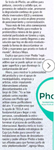 KnowHubChile's tweet photo. Muy contentos! #Hoy #innovacion de @ElMercurio_cl destaca a los ganadores de #Tecla4, entre ellos, #Photio, aditivo nanotecnológico de pinturas q en presencia de radiación #SOLAR, degrada gases de efecto invernadero➡️ fotosíntesis artificial 🌳cc @CajaLosAndes @TadashiTakaoka https://t.co/zrOSJkkIPn