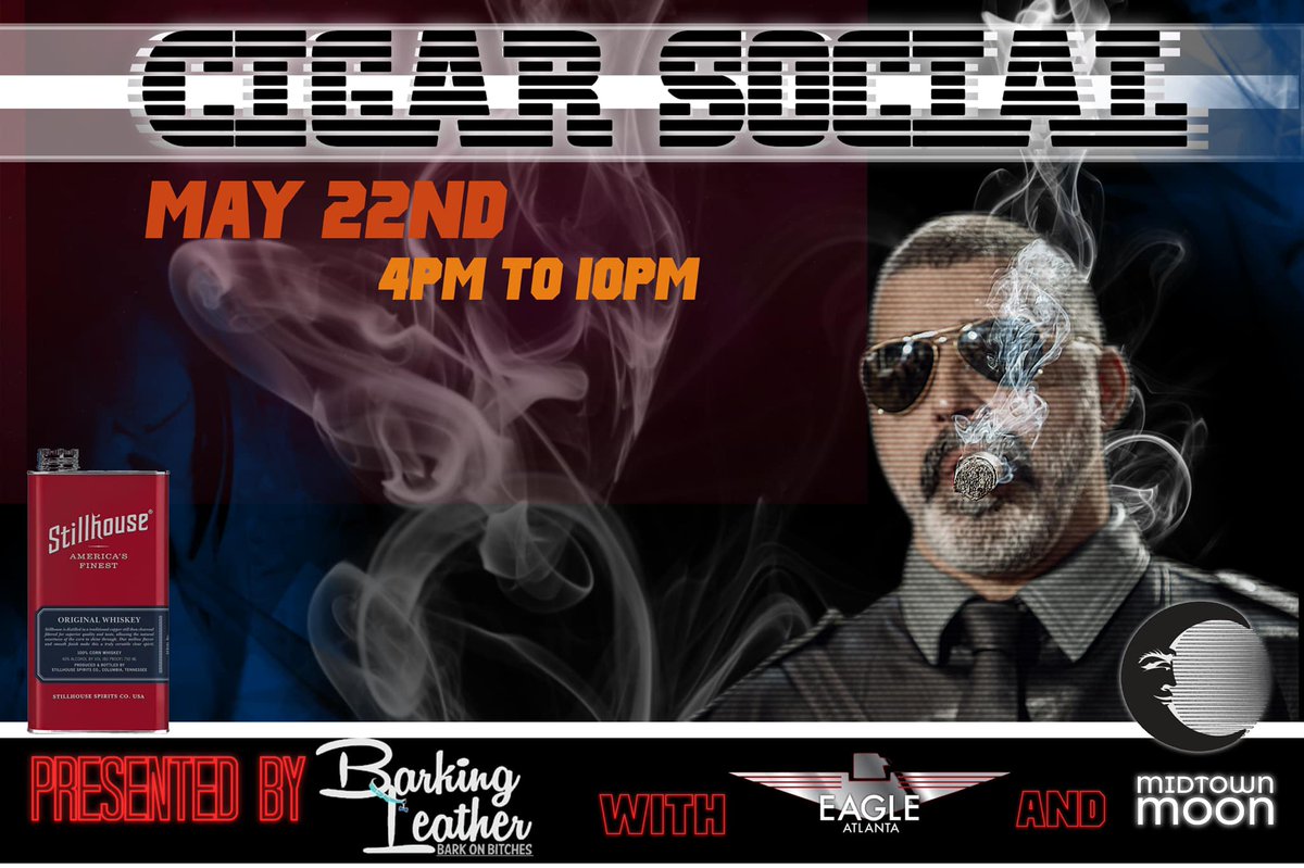 MrATLEagle2018's tweet photo. Shine up the formals! Cigar and bourbon social at Midtown Moon, featuring the bartenders of the Atlanta Eagle.

When: Saturday May 22, 2021
Time: 4pm - 10pm
Location: Midtown Moon
1492 Piedmont Ave NE
Atlanta, GA 30324

Theme: “Inaugural Bourbon and Cigar Social” https://t.co/q5JnHtmsCi