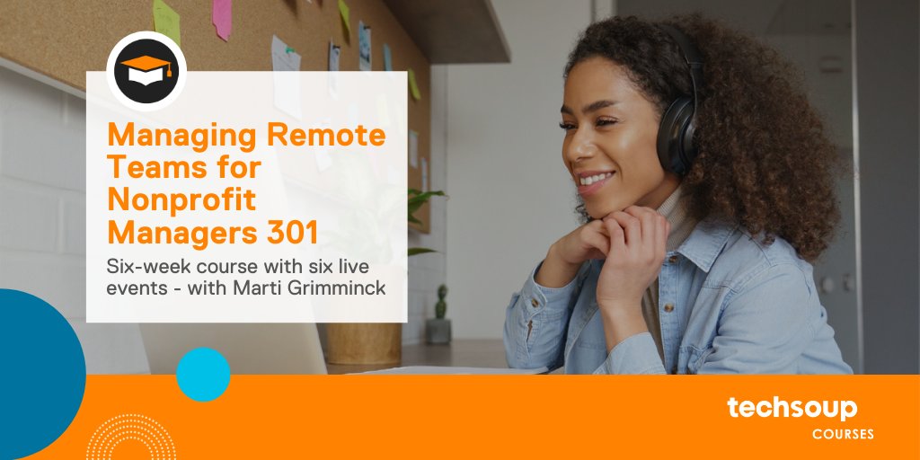 TechSoup's tweet image. Register for the #TSCourse, Managing #RemoteTeams for #NonprofitManagers 301, starting on May 26. Each week, join a private @MicrosoftTeams meeting with our instructor, @MartiGrimminck. Learn more: spr.ly/6016Hhpl0 

@Microsoft #NPtech #NGOs #RemoteWork #TechSoupCourses
