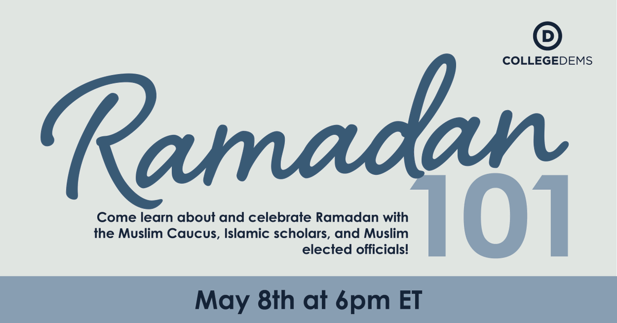 CollegeDems's tweet image. Join the @CDAMuslimCaucus for this Ramadan 101 event on May 8! There will be terrific speakers and conversations!

Register here: Linktr.ee/CollegeDemocra…
