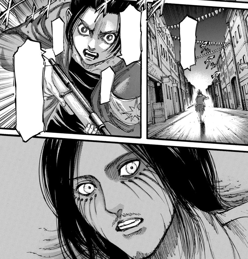 on his own shoulders, so as not to be the prey locked up like cattle behind walls. »"It is through Sasha that Isayama supports his point, showing nature is governed by the law of the strongest. Sasha is the predator, but becomes the prey the moment she spares Gaby. "