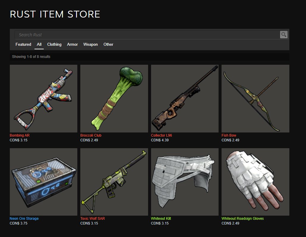 This week's #rust skins are available from the item store! 