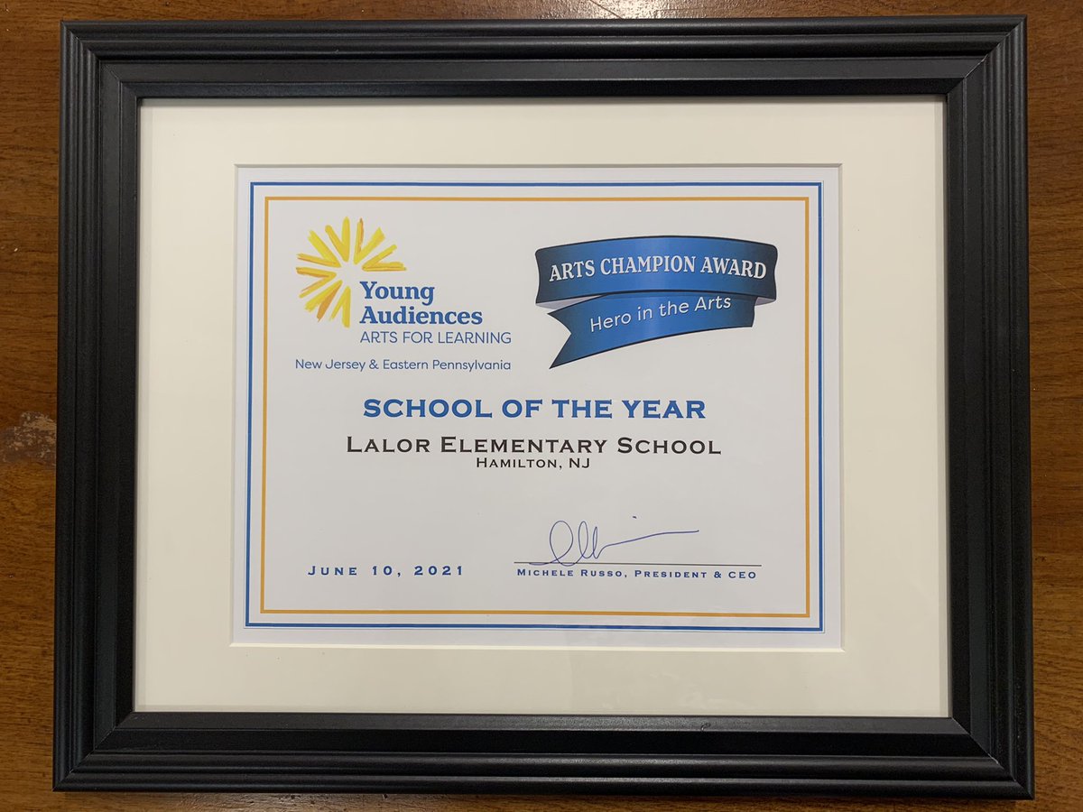 🦁 Congratulations <a href="/HTSD_Lalor/">Lalor Lions</a> on being recognized by <a href="/yaaflorg/">Young Audiences Arts for Learning NJ & EPA</a> as the ‘School of the Year’ for your commitment to Social Emotional Learning &amp; the Arts! ⭐️

<a href="/ScottRRocco/">Scott Rocco, Ed.D.</a> <a href="/HTSDSecondary/">Jim Altobello Ed.D.</a> <a href="/HTSD_HR/">@HTSD_HR</a> @HTSDtan <a href="/HamiltonTwpArts/">Hamilton Twp Arts</a> <a href="/LauraGeltch/">Laura Geltch</a> 
#HTSD #HTSDpride