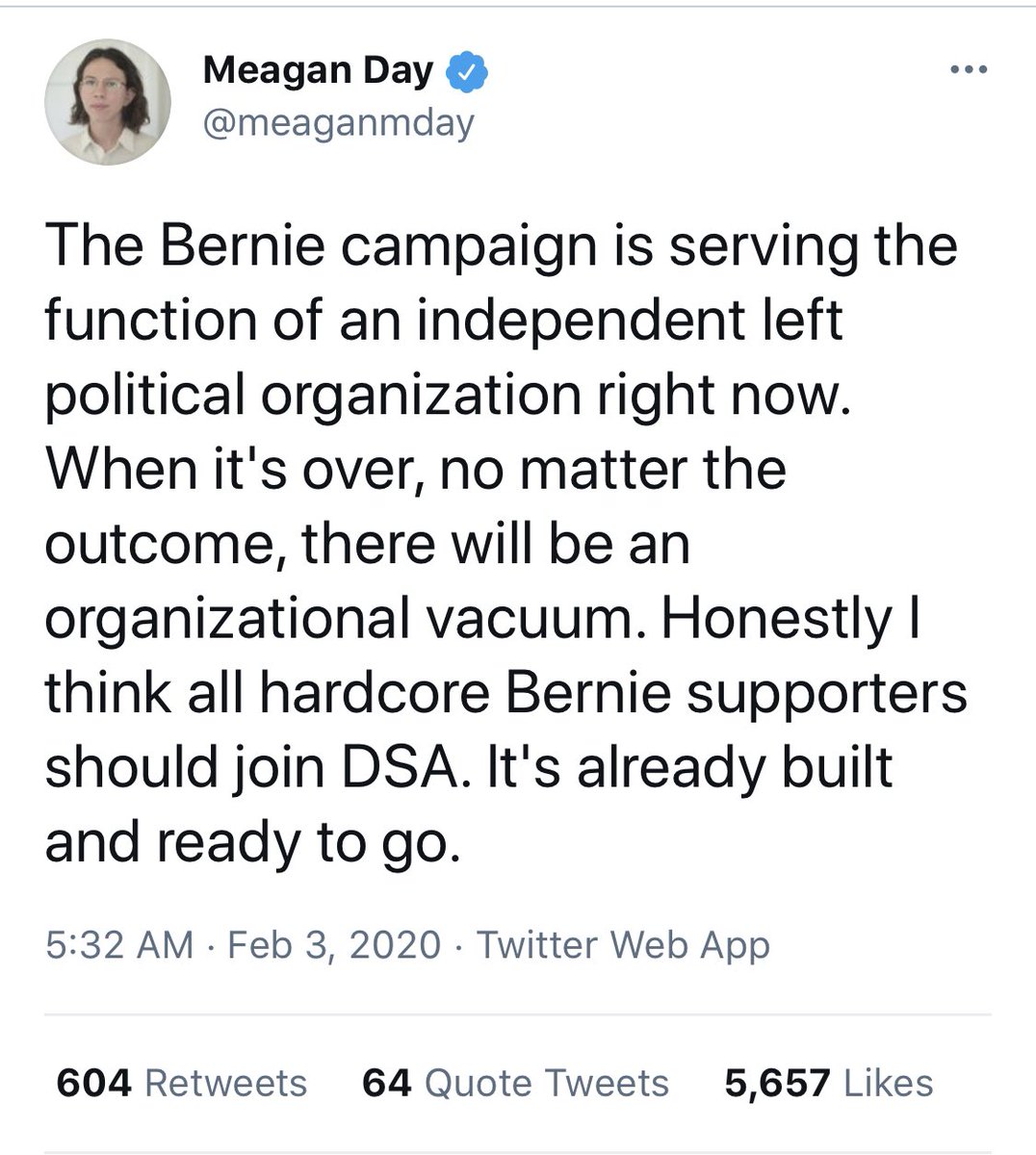 This is all tactical and purposeful. Bernie's loss was not to be critically engaged, because attempts to do so might compromise DSA's national recruitment & retention drive, taking place over the same period.