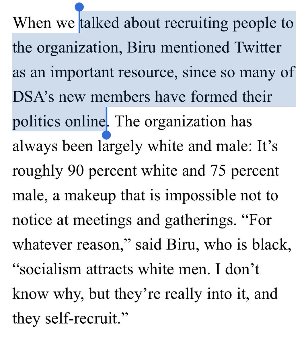 The idea that these mother f*ckers were publicly destroying anyone who dares question their party line, all while pretending this was personal not political, was also a party line. Make it personal. But social media has been central plank in DSA recruitment & retention for years.