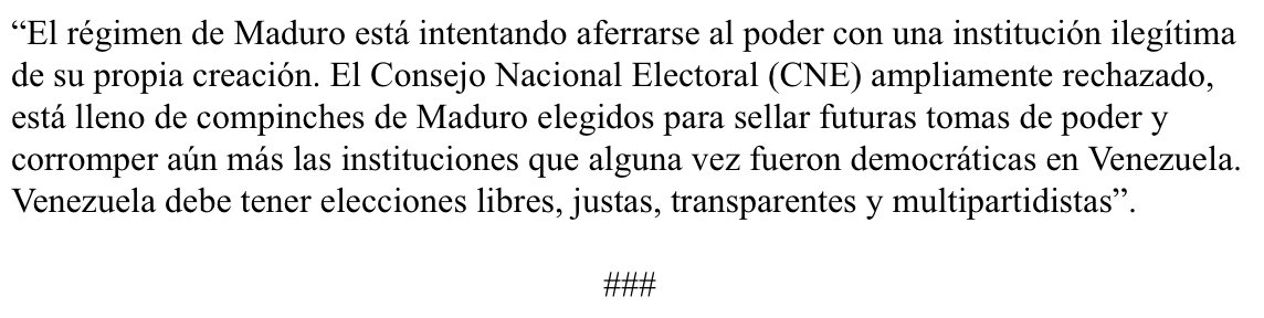 MarioDB's tweet photo. Hoy, publiqué la siguiente declaración con mi colega y copresidenta del Caucus (Comité Parlamentario) por la Democracia de Venezuela, @RepDWStweets, sobre la arbitraria e ilegítima designación de un falso Consejo Nacional Electoral (#CNE) en #Venezuela. https://t.co/vwfS2nEaAg