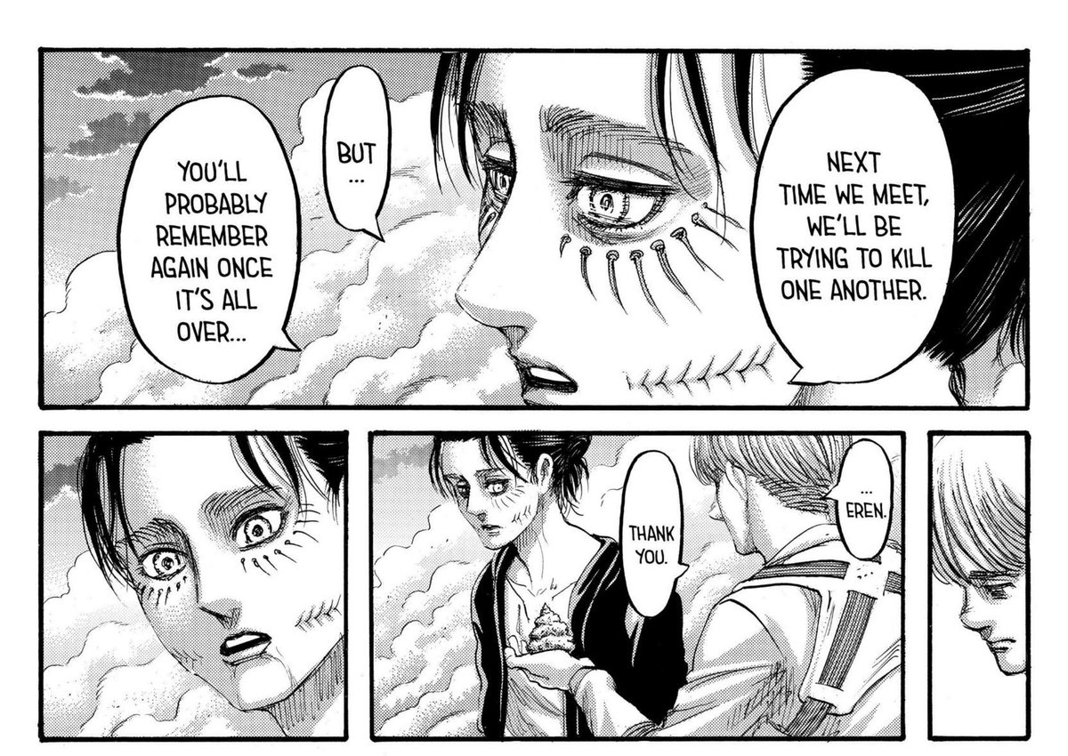So he will do everything possible to save Ymir in order to achieve the result of eradicating titans. And thus, Eren finally understood Mikasa's role would be to kill him but he didn't need to convey this to her.Because Mikasa chose to kill him purely out of her own free will