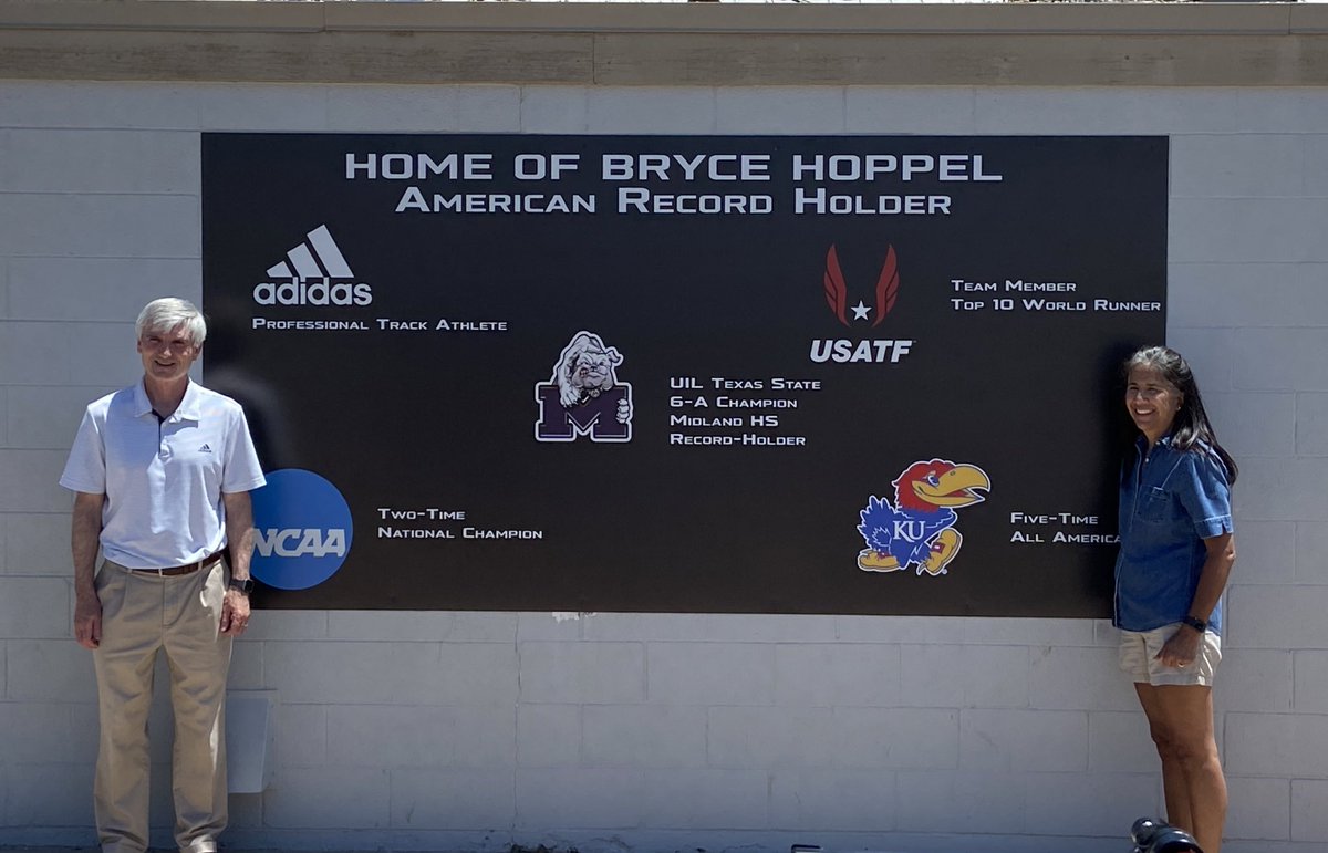 Former @midland_xc runner @BryceHoppel was honored today with a sign dedicated to all of his high school, collegiate and professional accomplishments. #MISDproud @StreunJ @MidlandHigh @adidasrunning