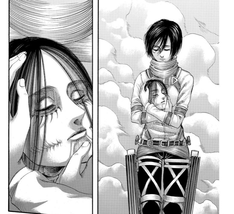 who are themselves eldians, and will remain the heroes of humanity. Mikasa having the greatest role in this, being helos par excellence, the one who killed him by a single act. Eren will have thus by his plan and his vision of justice, wanted a rebirth