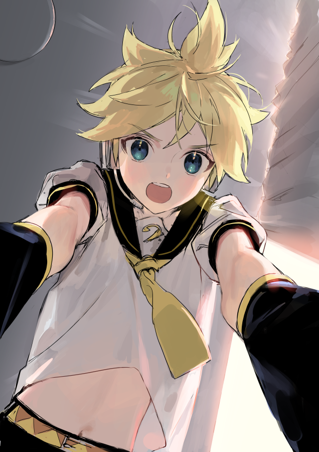 kagamine len male focus 1boy blonde hair sailor collar spiked hair open mouth from below  illustration images