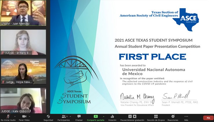 Triunfó #FIUNAM en Student Paper Competition 🏆😃 Juan Josué Méndez Espina, del capítulo @asce_fi_unam, obtiene el primer lugar con la presentación de su ensayo.➡️ bit.ly/3eonn3K