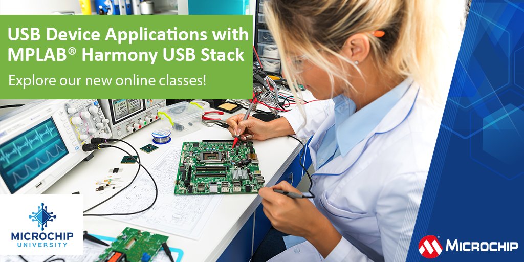 MicrochipTech's tweet photo. Learn how to configure the MPLAB® Harmony USB Stack and use the provided APIs to exchange data between your embedded application and a PC. Visit Microchip University and register for free: https://t.co/YdIFlQaU2x. #mplab #usbstack #embedded https://t.co/awHXKejZGi