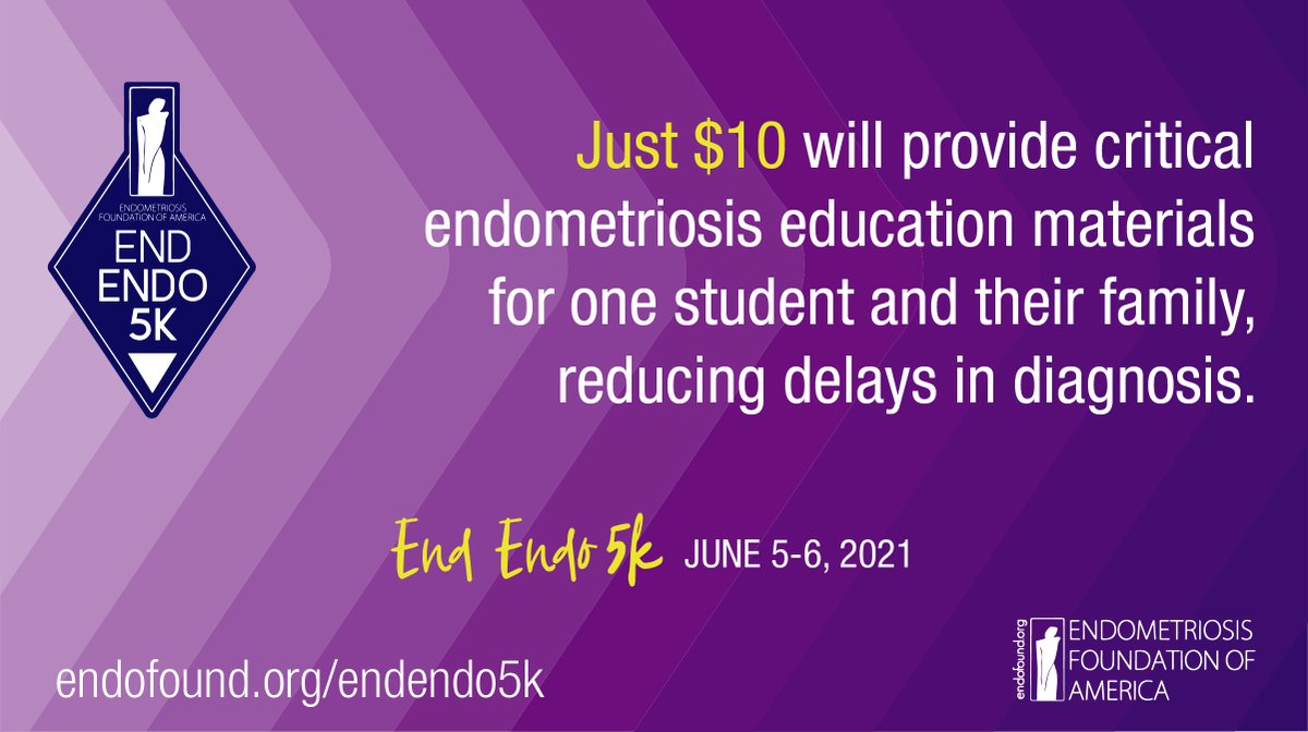 Have you signed up for #EndoFound's #EndEndo5K June 5-6? Registration is now open!
So what impact does your participation + fundraising have? One example: just $10 provides critical #endometriosis education materials. 

We hope you'll join us! Register: endofound.org/endendo5k