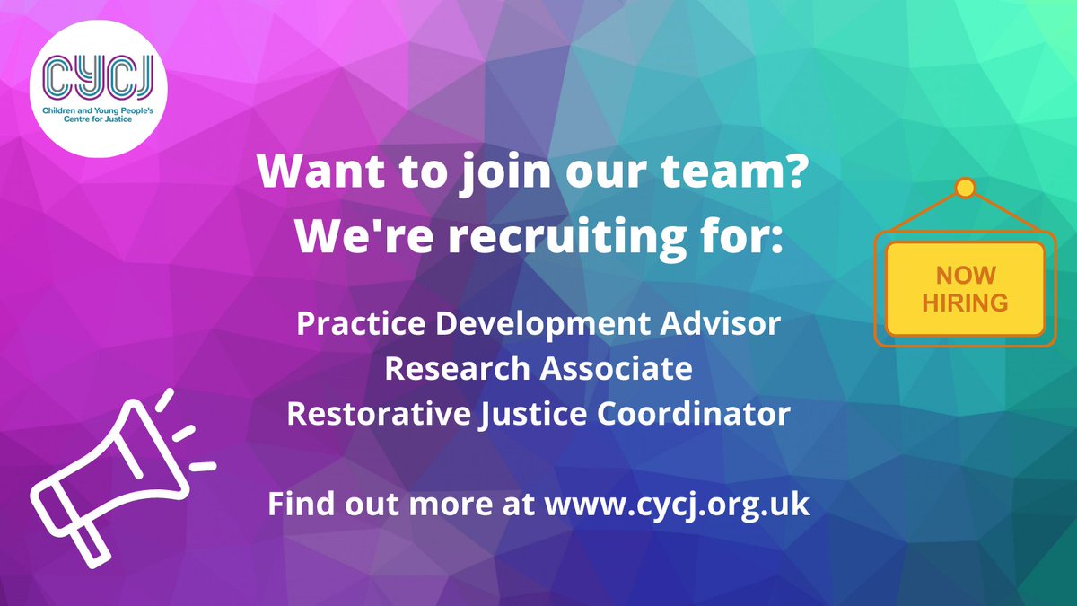 ⚡ WE'RE HIRING!

Three exciting opportunities to join our fab team have arisen:

⭐ Practice Development Advisor
⭐ Research Associate
⭐ RJ Coordinator

Interested? Apply 👇 and please RT! #jobsearch #vacancy #youthjustice bit.ly/2QR9oL1