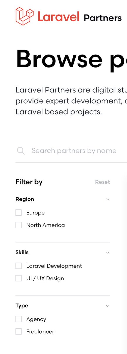 taylorotwell's tweet image. 🤝 We are working on an improved Laravel Partners directory to help you find a qualified Laravel development studio / freelancer.
We hope to launch this in the next 2 weeks! Here are a few teaser screenshots of our work in progress (more regions and skills will be added). 💅