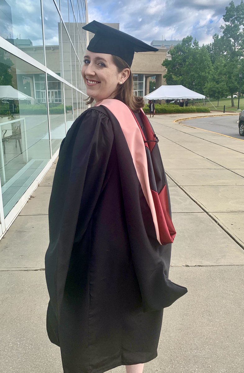 jhdefoor's tweet photo. Got hooded today and get my official degree in August! Pandemic Grad School was NOTTTT ideal but we made it through!! 🎓🎉🍾 #SLPtobe https://t.co/IojE7bzwaj