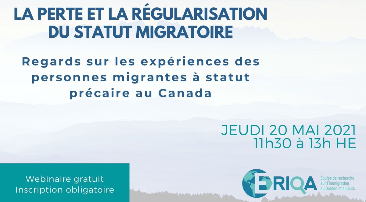 ÉRIQA (@eriqa_recherche) on Twitter photo 📣« La perte et la régularisation du statut migratoire »
🗓 20 mai — 11 h 30 à 13 h
🗣@NakacheDelphine, Professeure à l'<a href="/uocommonlaw/">uOttawa | COMMON LAW</a> et Mylène Coderre, candidate au doctorat <a href="/dvmUOttawa/">ÉDIM | SIDGS</a>.
🎙Modération Danièle Bélanger, Professeure à l’<a href="/universitelaval/">Université Laval</a>
🌐 eriqa.org/_event/webinai… 📣« La perte et la régularisation du statut migratoire »
🗓 20 mai — 11 h 30 à 13 h
🗣@NakacheDelphine, Professeure à l'<a href="/uocommonlaw/">uOttawa | COMMON LAW</a> et Mylène Coderre, candidate au doctorat <a href="/dvmUOttawa/">ÉDIM | SIDGS</a>.
🎙Modération Danièle Bélanger, Professeure à l’<a href="/universitelaval/">Université Laval</a>
🌐 eriqa.org/_event/webinai…