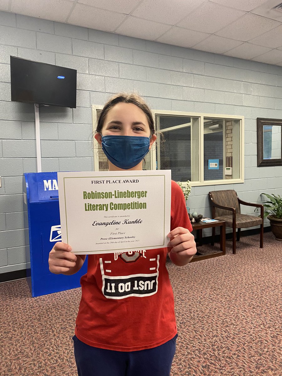 Congratulations Evangeline Kunkle for winning first place in the Robinson Lineberger contest. She won in the elementary prose category. We are so proud of you!! #pcisrocks