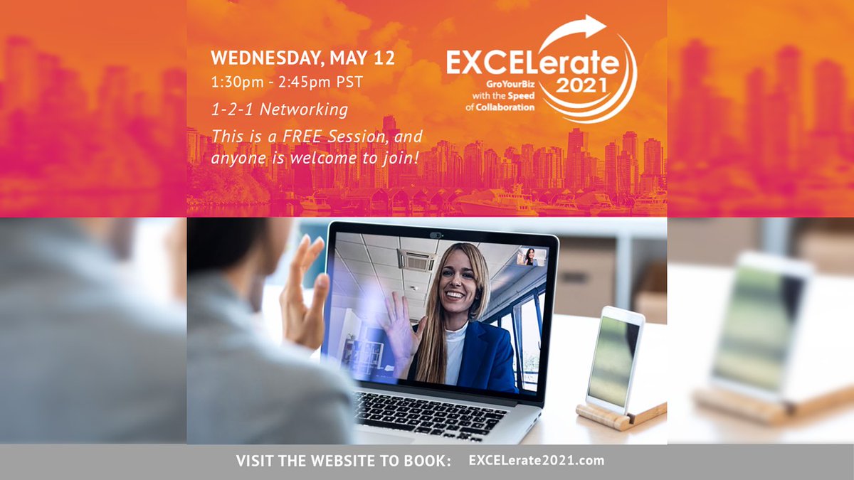 Please join us for last 1-2-1 Networking of #EXCELerate2021, and meet someone new every 5 minutes! This is a #FREESession Register Now: ow.ly/zvyN50EGG7D

#networking #BMOforWomen #OWIT #networkingevent #WomenInBiz #networkingonline #networkinggroup #businesscollaboration
