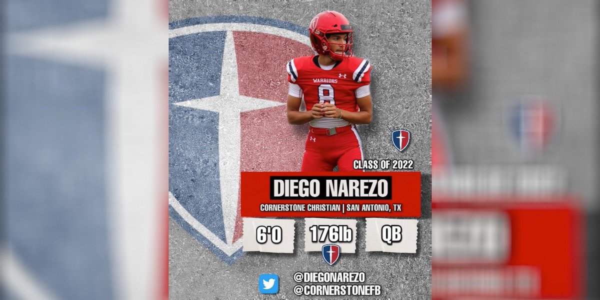 🚨 Warrior Alert 🚨 Class of 22 QB1 <a href="/DiegoNarezo/">Diego Narezo</a> #Recruit <a href="/cornerstonefb/">Cornerstone Warrior Football</a> <a href="/coachjbronowski/">Jacob Bronowski</a> <a href="/AlcornStateFB/">Alcorn  Football</a> <a href="/FMULionsFB/">FMU Lions Football</a> <a href="/LoboRecruiting/">UNM Football Recruiting</a> @MStateSpartans1 <a href="/UC_Recruiting/">Cincy FB Recruiting</a> <a href="/FAMU_FBRecruit/">FAMU Football Recruiting</a> <a href="/MemphisFBRec/">Memphis Football Recruiting</a> <a href="/BallAtTheBeach/">Coastal Football Recruiting</a> <a href="/CoachPerrone/">Coach Perrone (My Recruits)</a> @RivalsJavi @UNT_Recruiting <a href="/DUFBRecruit/">Duke Football Recruiting</a>
