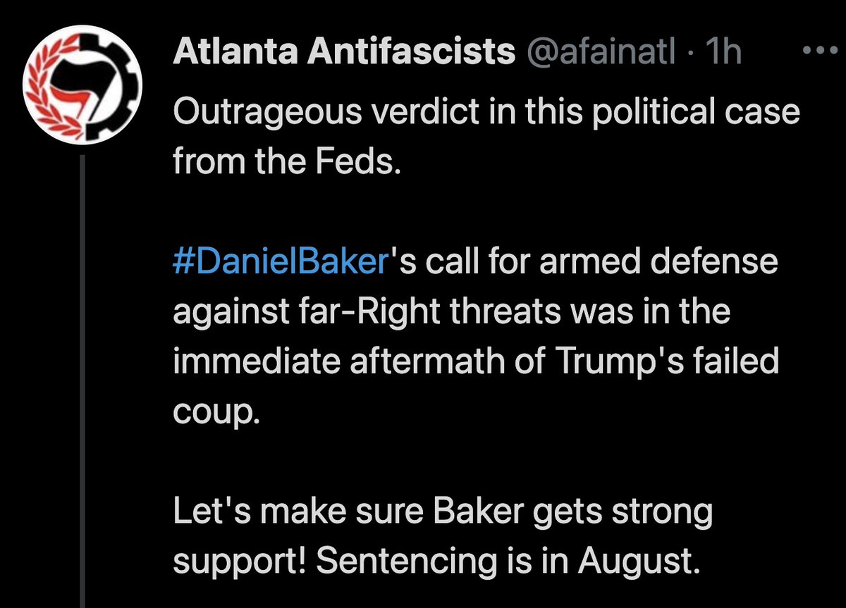 Breaking: #Antifa member Daniel Baker is found guilty in federal court in Tallahassee for organizing an attempted armed attack on Trump supporters. Baker received weapons training in Syria & was a leader at CHAZ. Antifa groups are furious at conviction. wtxl.com/news/local-new…