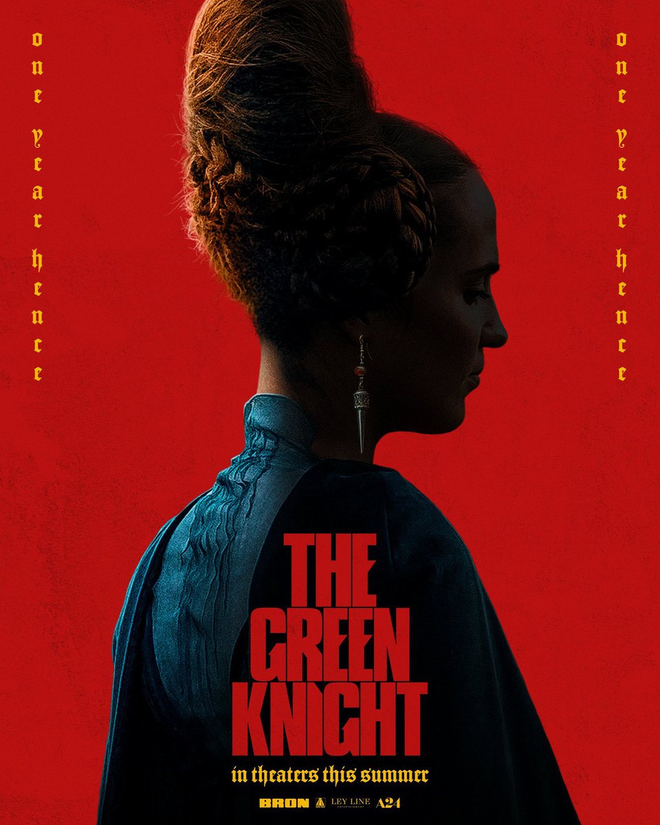 Okay, so sticking with laydeez, this is Lady Bertilak *I think* since she doesn't look like the Guinevere we see in the trailer. What are we to make of those earrings? They look like daggers! Her green girdle is nowhere to be seen, though that would make this poster a lil' saucy