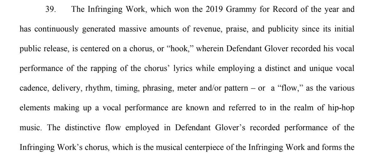 I don't think those lawsuits acknowledged they were suing over a flow, however.This new one vs. Childish Gambino. The flow is critical to the lawsuit: