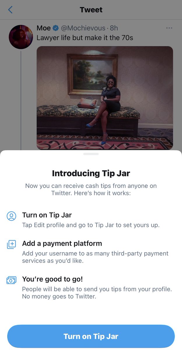 Moe on Twitter: "Twitter's new feature Tip Jar allows you to get paid for tweeting.… "