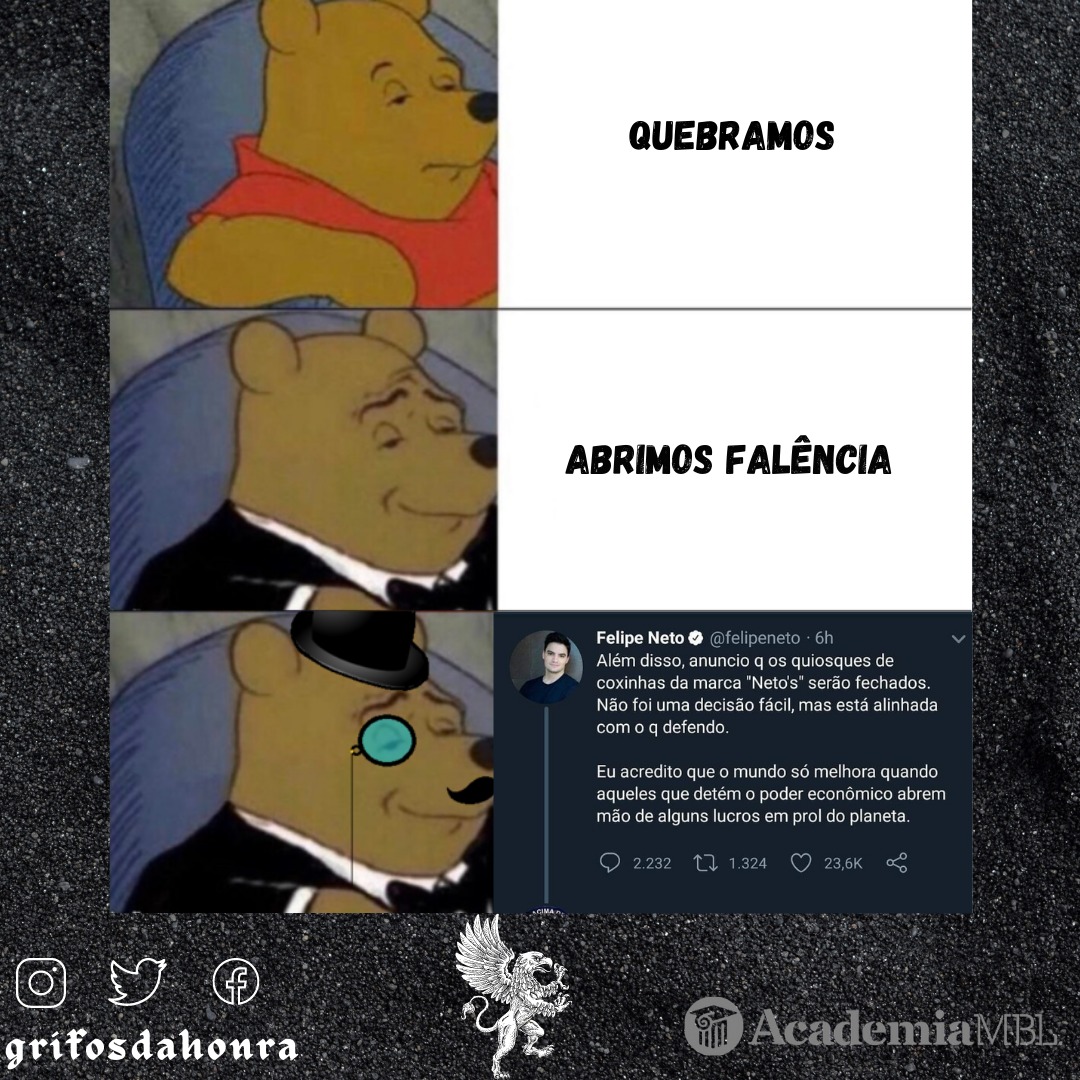 É um meme antigo, mas ainda está bom... O que seria de nós, quiçá do planeta sem o Felipinho...

#grifosdahonra #memes #felipeneto