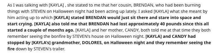 (26) On February 20th, KAYLA told the police about her concerns regarding BRENDAN (left), but she didn't mention any of the incriminating details she included in her March 7th statement (right).