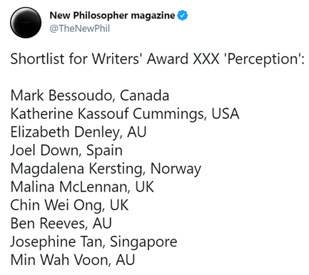 BenReeves1's tweet photo. I'm delighted to have made the shortlist for the New Philosopher writers' award, alongside others from around the world! https://t.co/2Fkr4qrZb9