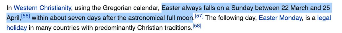 no no no. I just wanna know when Easter is. I don't want to know about the decisions of the council of Nicaea in the year 325. Please no.OK. This is a little bit simpler.