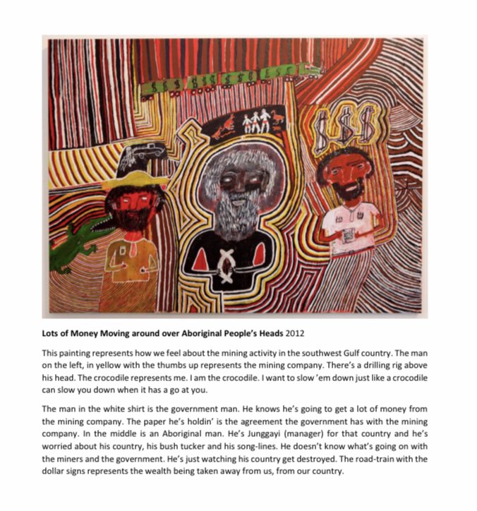 Garawa elder Jack Green’s remarkable submission to the Juukan Gorge Parliamentary Inquiry:“Lots of Money Moving around over Aboriginal People’s Heads 2012” https://www.aph.gov.au/DocumentStore.ashx?id=16f7c3be-086e-4372-8212-9752a68a504c&subId=706218