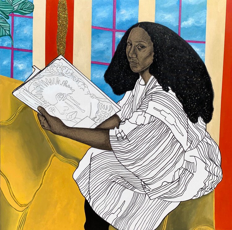 InvestinHerArt's tweet image. Tiffany Alfonseca, 𝘑𝘢𝘯𝘦 𝘈𝘪𝘦𝘭𝘭𝘰, 2020 • Tiffany Alfonseca deftly translates her lived experience as an Afro-Dominican American, and channels her background as inspiration throughout her paintings and drawings. instagram.com/p/CObUDafFJaP/… #TiffanyAlfonseca #womeninart