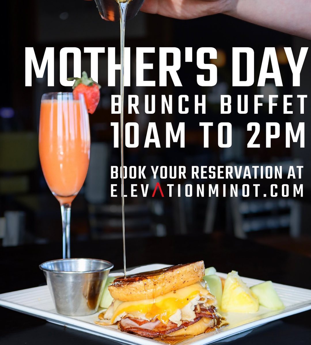 VisitMinot's tweet image. Heading into Minot for Mother’s Day? Stumped on what to do to make the day extra special for your amazing mother? 💐 @elevationresto will be hosting a brunch buffet from 10 AM to 2 PM, on Sunday, May 9th. 🥂