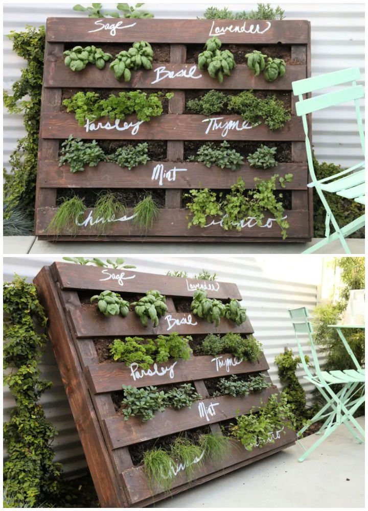 Another thing we did lots of was vertical pallet herbs. Seriously, this keeps envasive ones such as mint under control/contained so well!