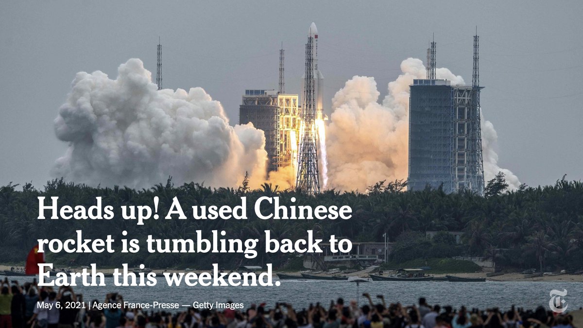 nytimes's tweet image. No, you are almost certainly not going to be hit by a 10-story, 23-ton piece of a Chinese rocket hurtling back to Earth. That said, the chances are not zero. nyti.ms/33p6sHU