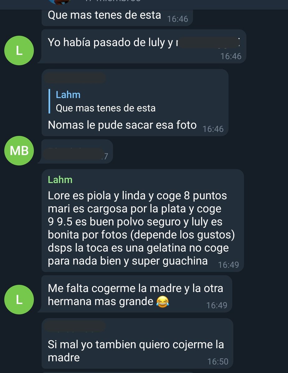 Miren les voy a explicar por que odio a los hombres PAJEROS me pasaron el link de un grupo telegram en donde los vivos suben fotos en bolas de solo minas de mi ciudad, las fotos fuertisimas (por eso no pongo nombre del grupo), pero lo que me da asco es como se hablan adjunto