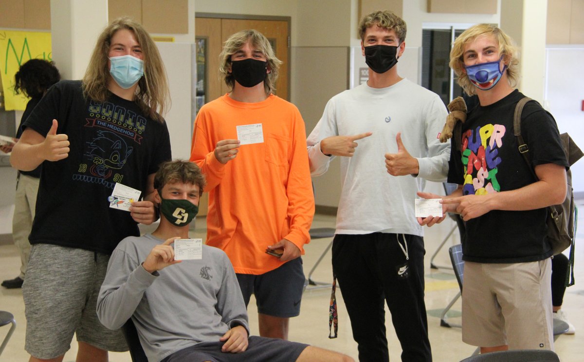 RichlandSD400's tweet photo. Two weeks from today these students and many others who received their second COVID-19 vaccine shot at Richland High will be fully vaccinated! Thank you to the Rite-Aid pharmacists, school nurses &amp; student and staff volunteers for making sure the vaccination clinic ran smoothly. https://t.co/AviDHgBJ6m