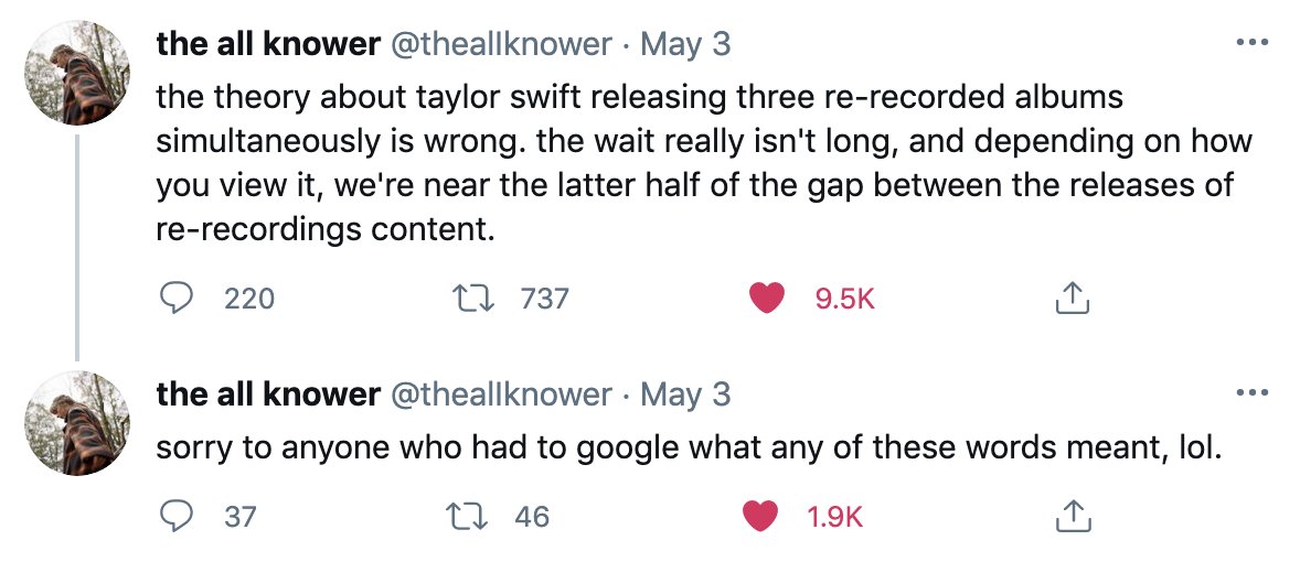 2. theallknower posted a tweet on May 3rd with 2 "big words": latter and simultaneously, and urged ppl to google them.latter's definition has 1989 in itsimultaneously's definition has the number 31 in it31 days after their tweet is June 4th.