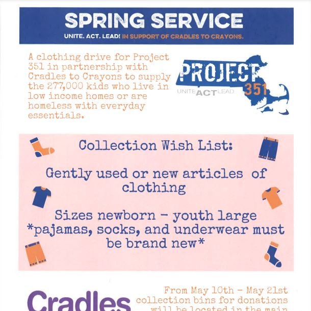 2021 @Teamproject351 Ambassador Jack Favata (@PaulRBairdMS ) & 2019 Alumni Riley Londraville (@ludlowlions) will be hosting a clothing drive to benefit @c2cboston. If you have any questions please call the schools and leave a message for Riley (LHS) or Jack (BMS).