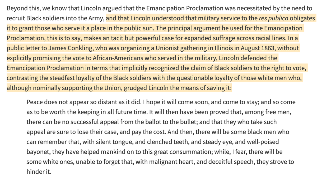 Lincoln firmly believed loyalty should be rewarded. In practice, this prevented him from taking absolutist positions when it came to groups defined by anything other than loyalty. Service to the Union was more salient to him than almost anything else.