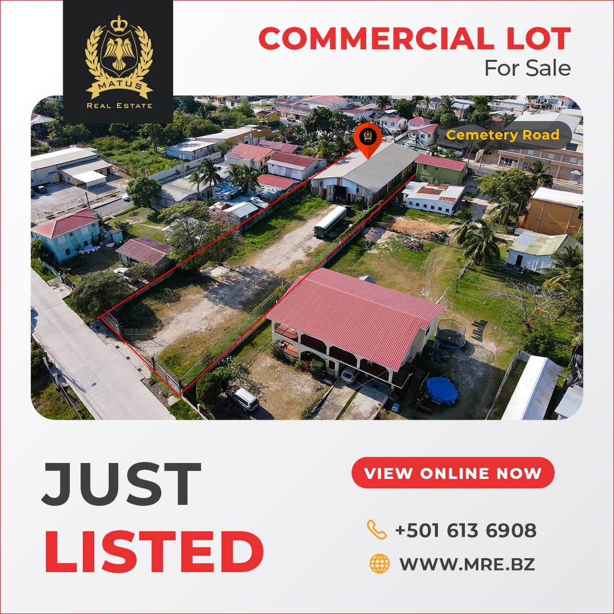 Commercial investment in one of Belize City’s busiest areas with 2 access points, approx. 76' paved road frontage on Cemetery Road & a depth of 360' with access to Hicatee Street. Learn more mre.bz/l/166 Aerial footage lnkd.in/eGunXdj #BelizeProperties #MRE