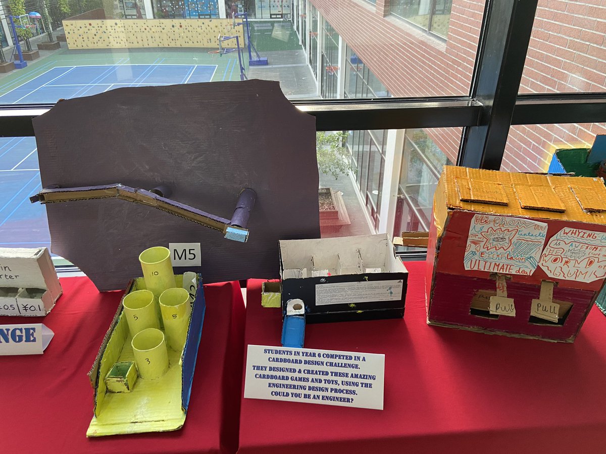 ThisIsAwesomeEd's tweet photo. Our #STEAM challenge display! I can’t believe all these prototypes were made out of cardboard. What a fun way to show that kids were #DesignedtoLearn through #engineering & #creativity. @CIRCE_SFU @lportnoy @GiftedTawk @ValPerez_STEAM @ReneeWellsSTEAM @primary_sci @cardboardteck https://t.co/DZBDrkVKah