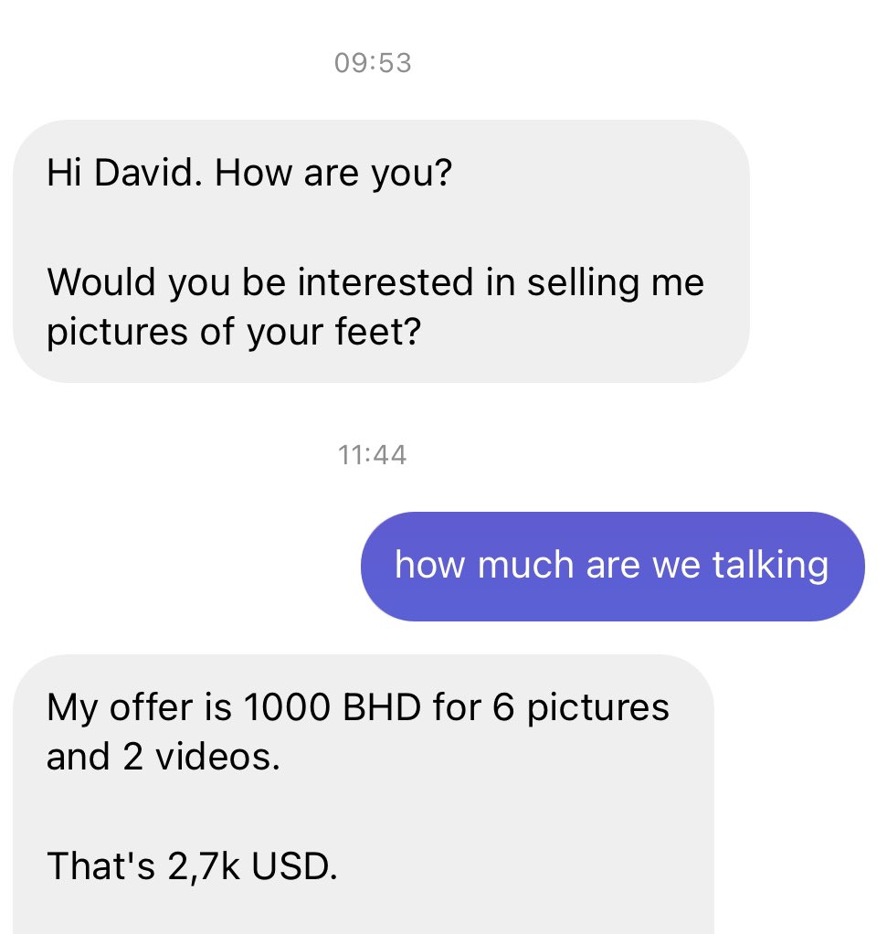 should i sell this man pictures of my feet for $2700